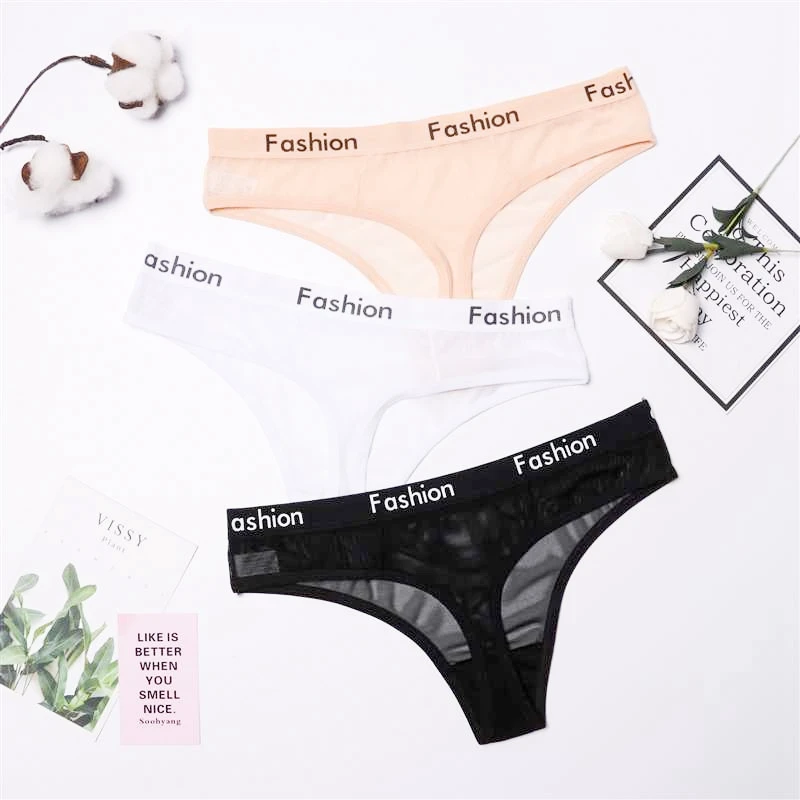 Women Sexy Underwear Mesh Transparent Low-Waist Underpants Comfortable Sporty Style Panties Female Breathable Thongs