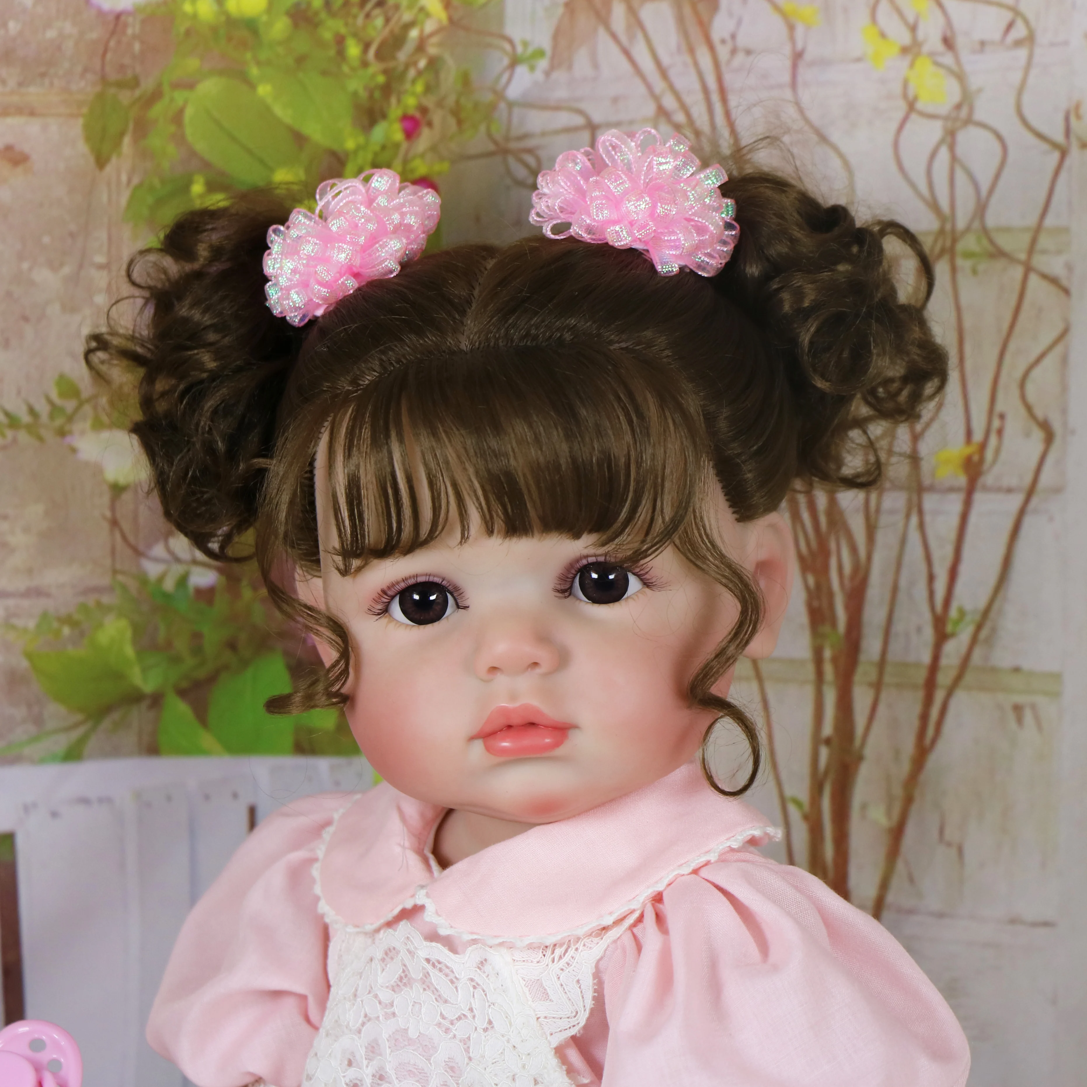 Realistic Reborn Toddler Doll-22 inch doll Brown Rooted hair / Brown eyes/Sweet face/Light Skin Tone , Birthday Gift For Ages 3+