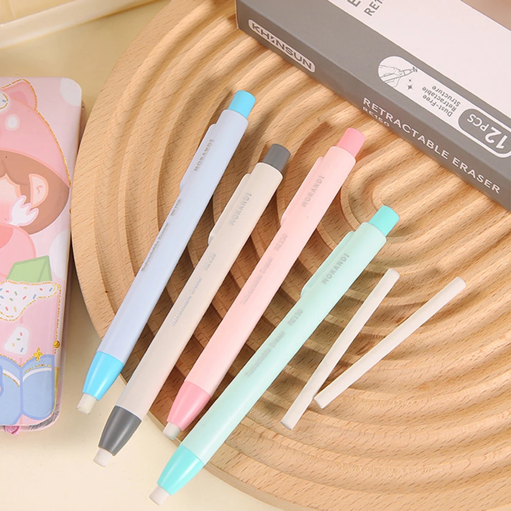 Retractable Pencil Eraser Replaceable Pencil Rubber Macaron Color Eraser for Students Correction Supplies School Stationery