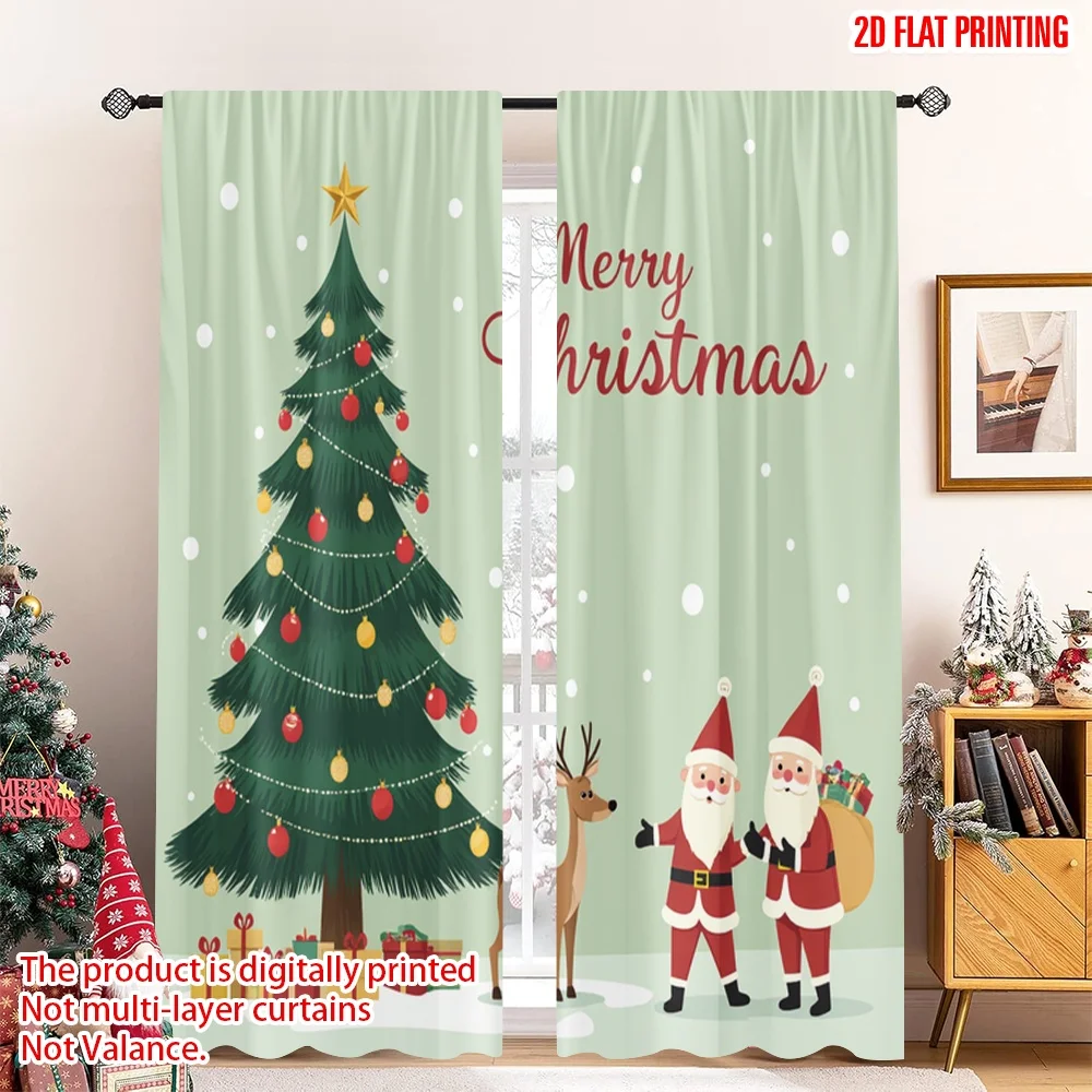 

2pcs 2D flat printing Christmas Party Curtain Merry Christmas Gnomes Deer Gifts Fabric Without Electricity Festive Curtains