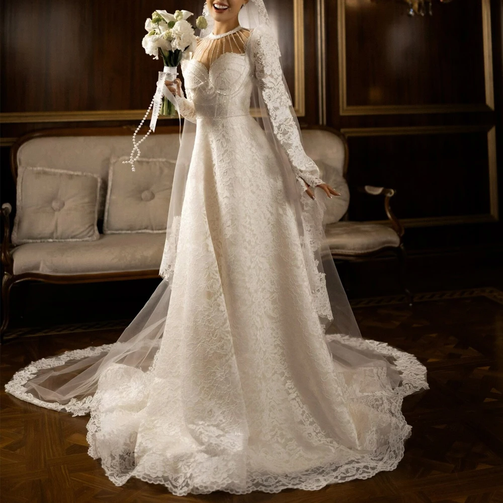 

Индивидуальное свадебное платье с бисером и кружевом, фасон А-силуэт, с цветочным принтом, со шлейфом, для церемонии в суде