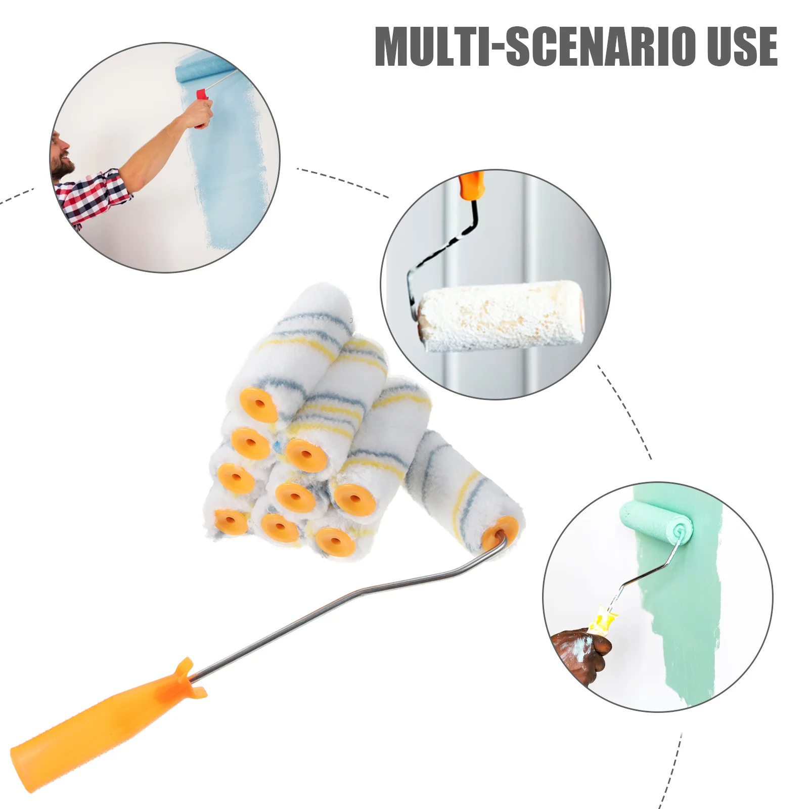 

21 шт., набор мини-валиков для рисования, прочный валик для покраски стен, кисть для дверей, окон, плинтусов, проекты «сделай сам», ручка 32 см, желтый, серый