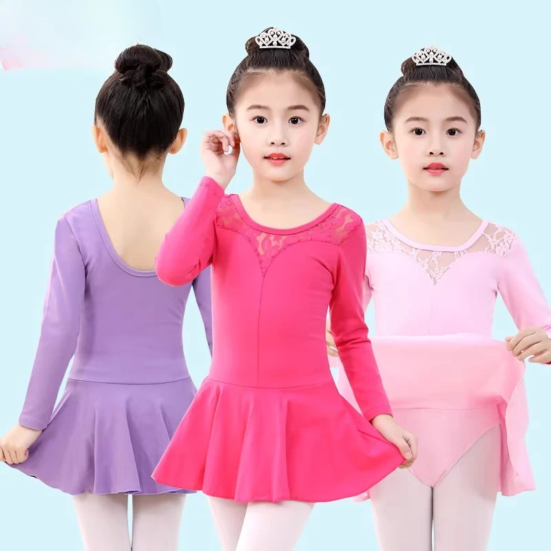 autumn and winter long-sleeved cotton dance clothes, folk dance test one-piece practice skirts, children's dance body clothes