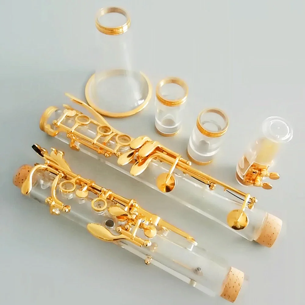 17‑Key Bb Acrylic Transparent Clarinet Gold‑Plated Keys Stage Performance Woodwind Instrument