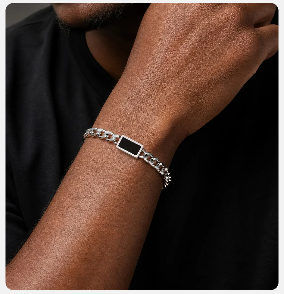 Vnox Herren Kubanische Gliederkette Armband, Edelstahl Verstellbare Kette mit Türkis/Tigerauge/Schwarzem Acryl, Vatertags-Geschenk – Detail 3