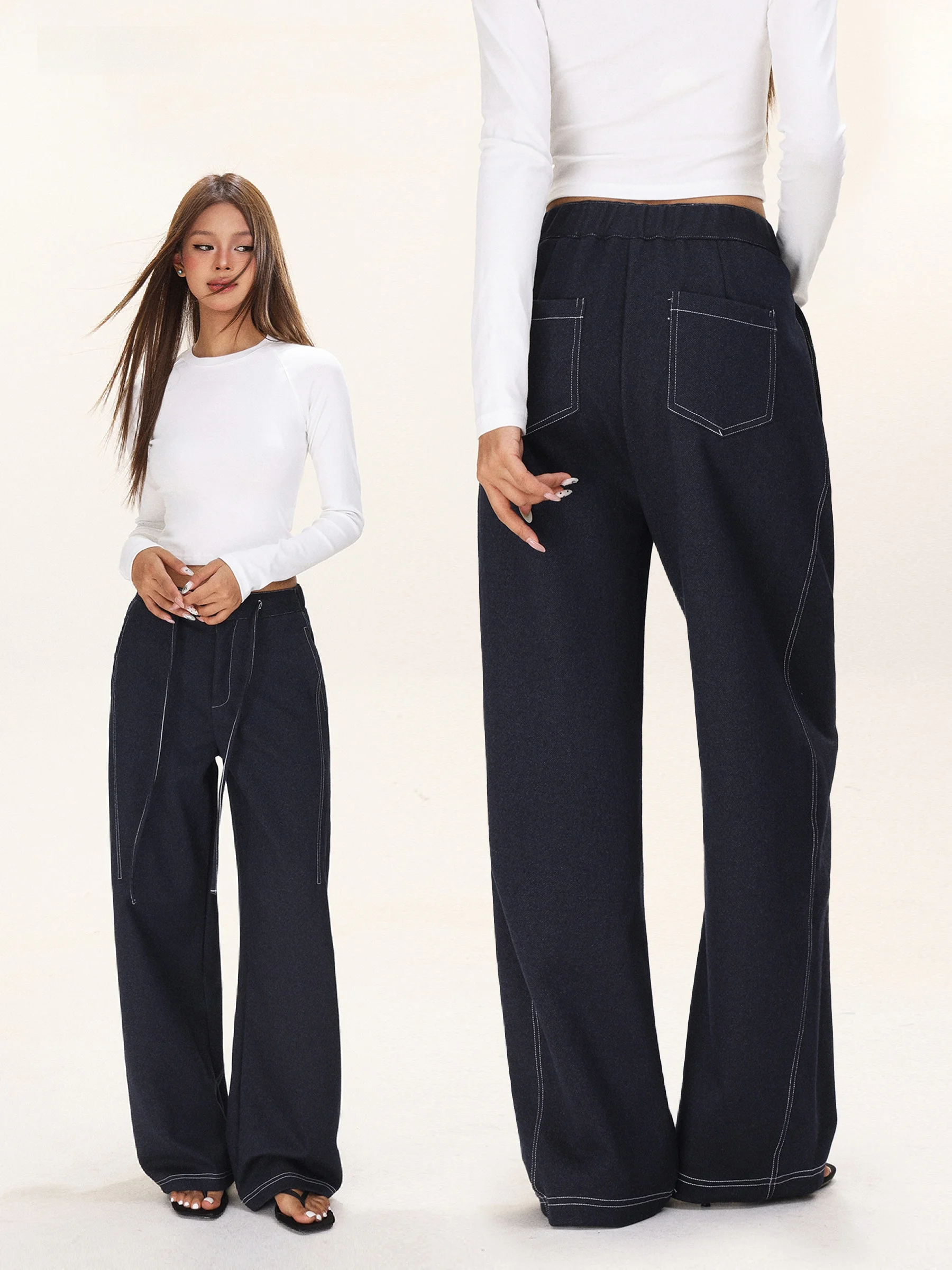 

Джинсы женские с высокой талией, прямые, осенне-зимние, в американском стиле, синие, широкие, свободного кроя, из денима