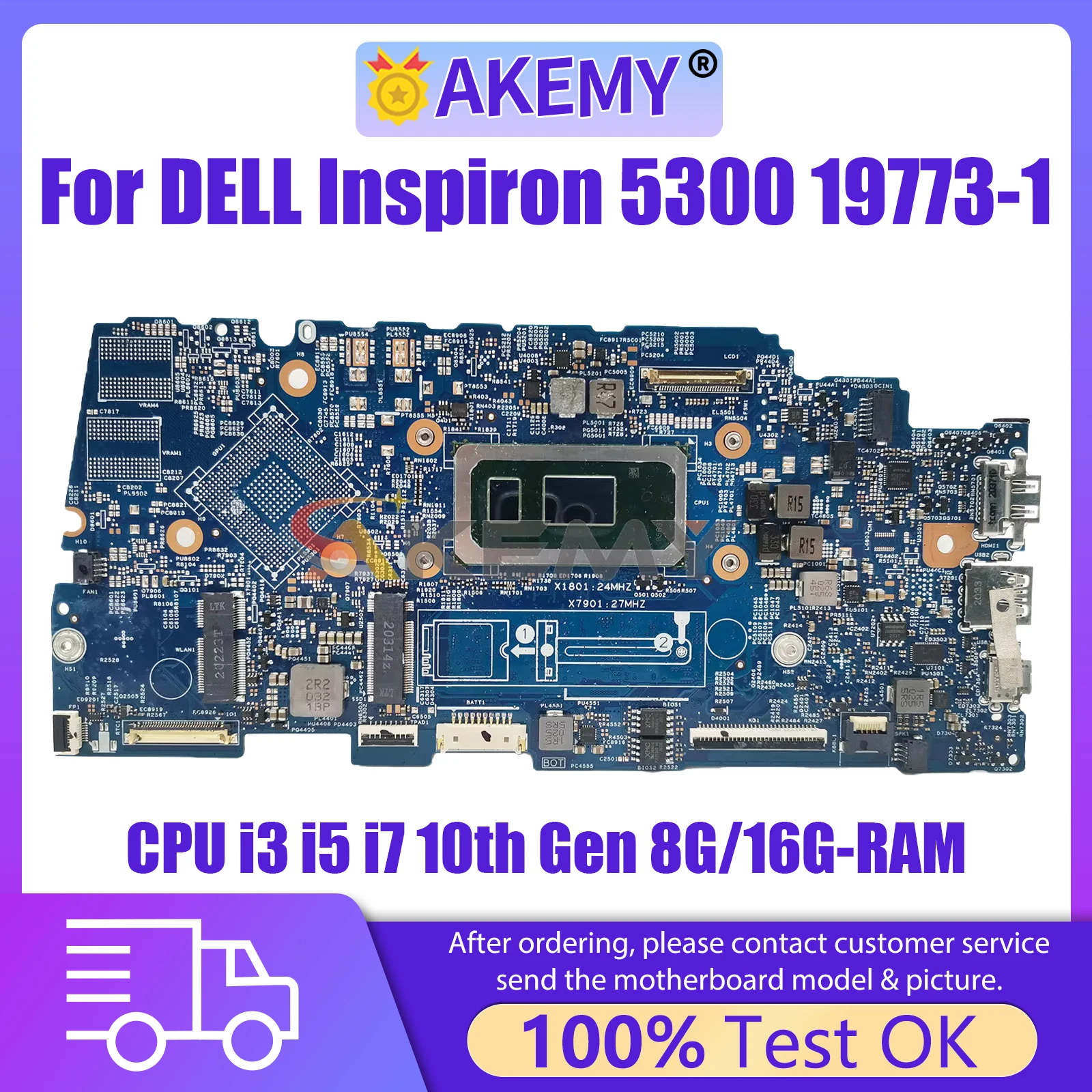 

Материнская плата AKEMY 19773-1 для ноутбука Dell Inspiron 5300, 00vt-8, 0X4C7V, с процессором I3, I5, I7 10-го поколения, 8 ГБ/16 ГБ ОЗУ