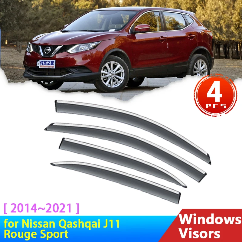 Windscreens for Nissan Qashqai J11 Rouge Sport Tekna 2014~2021 Accessories Deflectors Car Window Visor Rain Eyebrow Guards Smoke