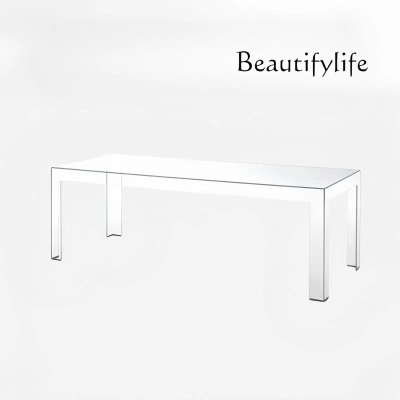 Light luxury modern glass dining table rectangular reception table large apartment minimalist transparent eating table