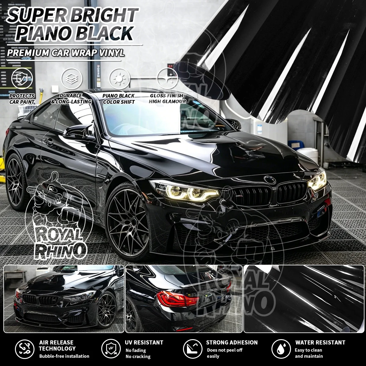 

Ultra Gloss PET Piano Black 152*100/50/30cm Car Vinyl Wrap Film Sticker Glossy Black Self Adhesive Bubble Free for Motorcycle