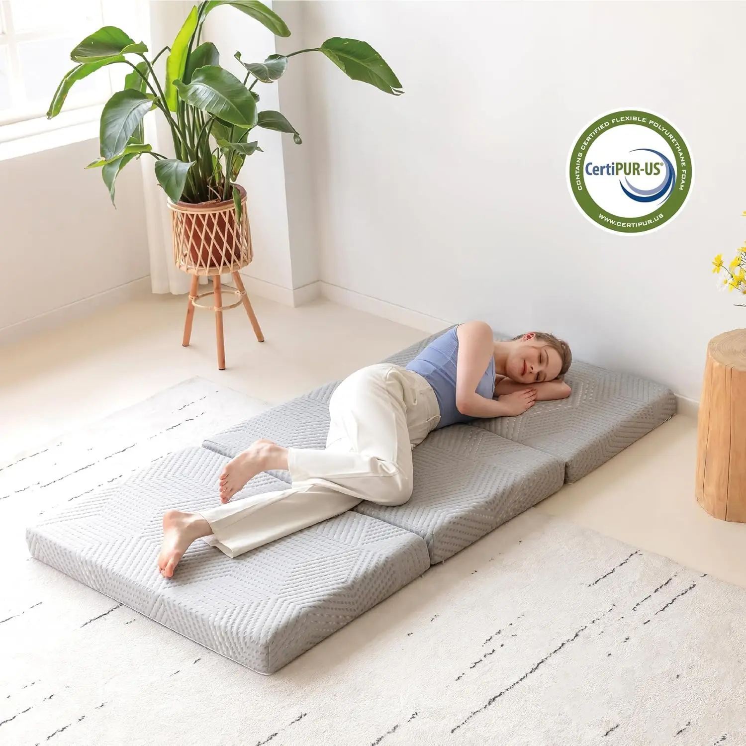 Matelas en mousse à mémoire de forme, matelas pliant jumeau de 4 pouces avec housse pliable et lavable, polymères pour les voyages et les invités, 75 "× 38" × 4 ", gris