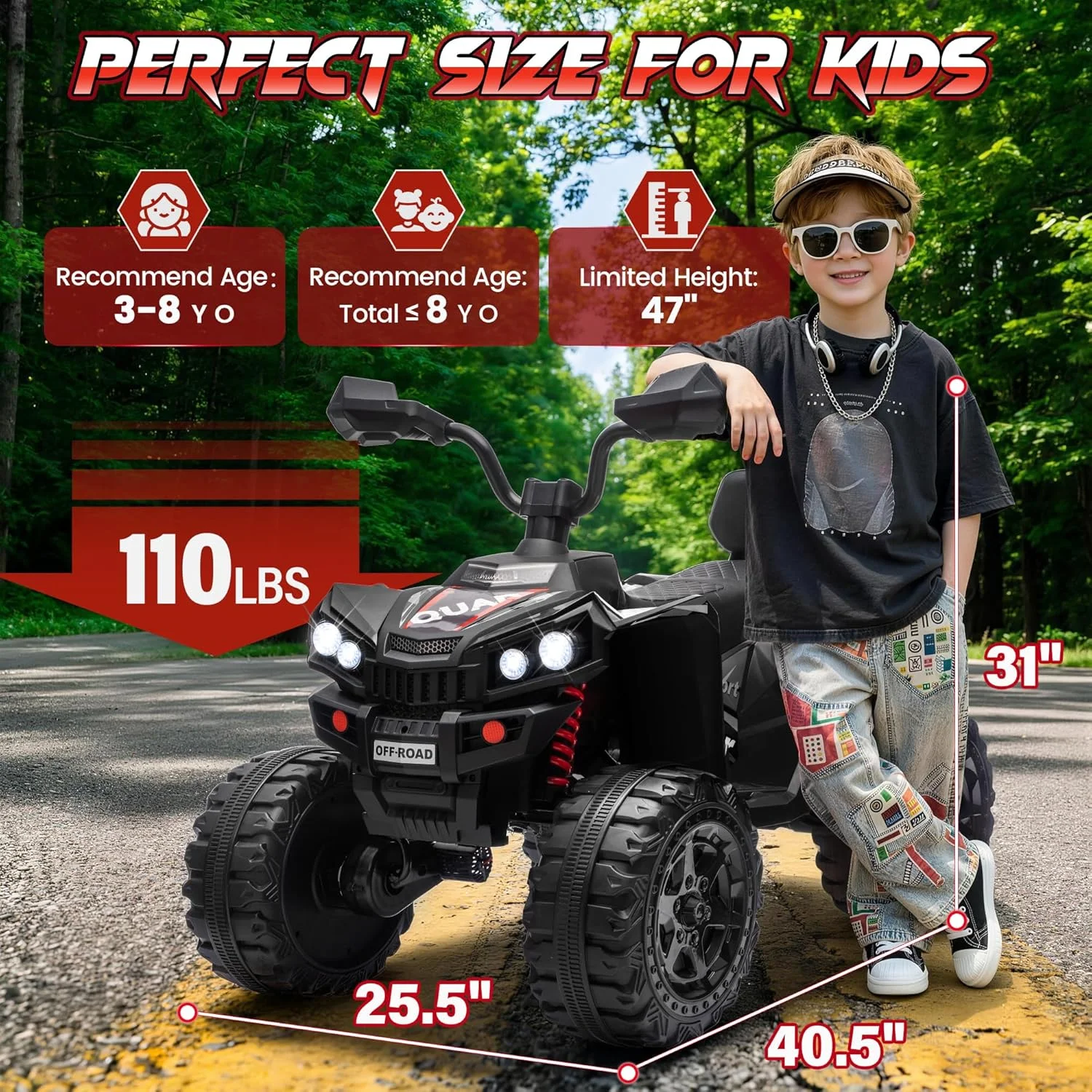 Kids 24V Ride On ATV Quad, 4WD - Kids Outdoor Electric Quad ulasan dan harga