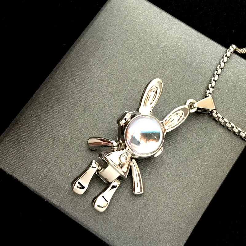 Classic Space Rabbit Stainless Steel Necklace Ladies Versatile Niche Cute Space Rabbit Light Luxury Sweater Chain Long Men\'s