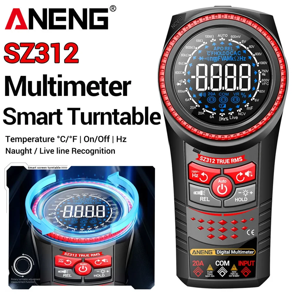 ANENG SZ312 Digital Multimeter Turntable Tester NCV Voltage Induction AC/DC Current Temperature Resistance Smart Repair Tools