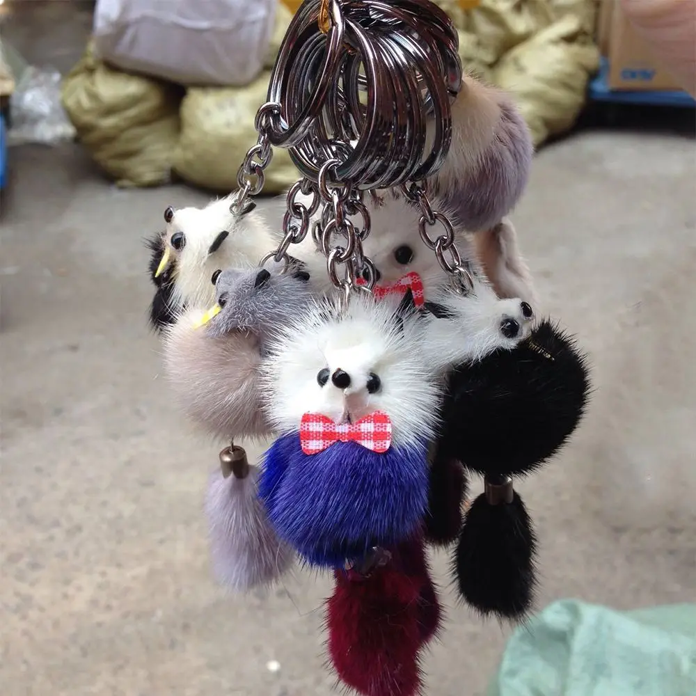 Bow Decor Fur Ball Bags Pom Accessories Pendant Key Chains Keychain Key Ring Mink Fur