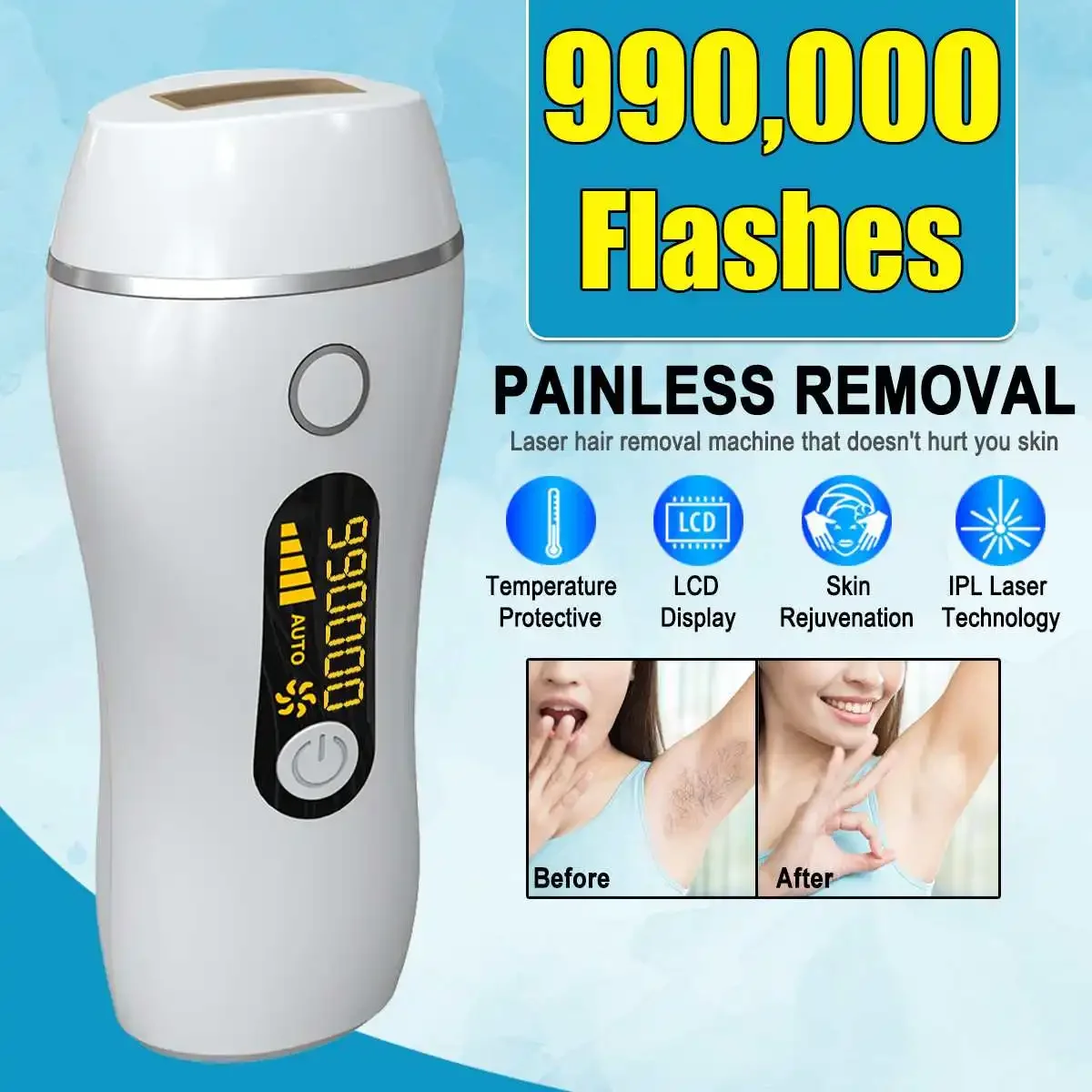 990000 Laser Epilator Painless IPL Laser Hair Removal System for Women Facial Body Professional Permanent Hair Remover Device