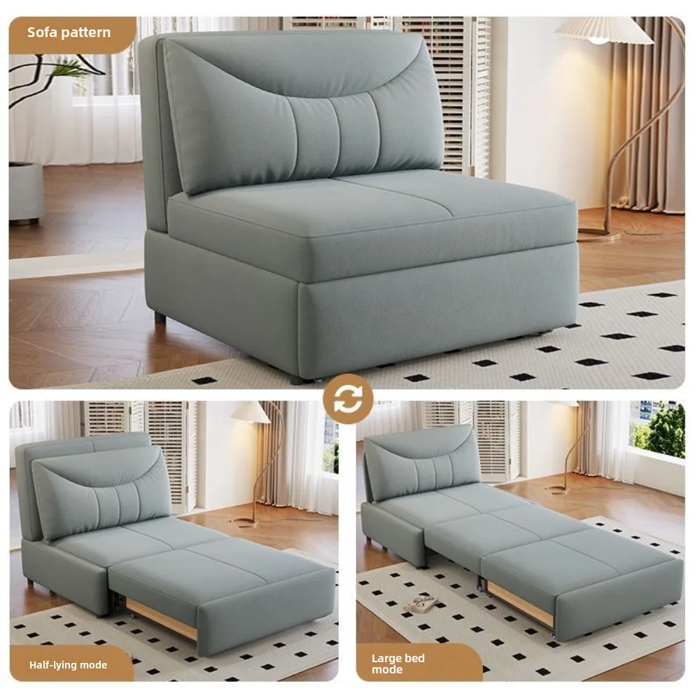 

New Napa leather folding sofa bed multi-functional small apartment living room without armrests storage dual-purpose retractable