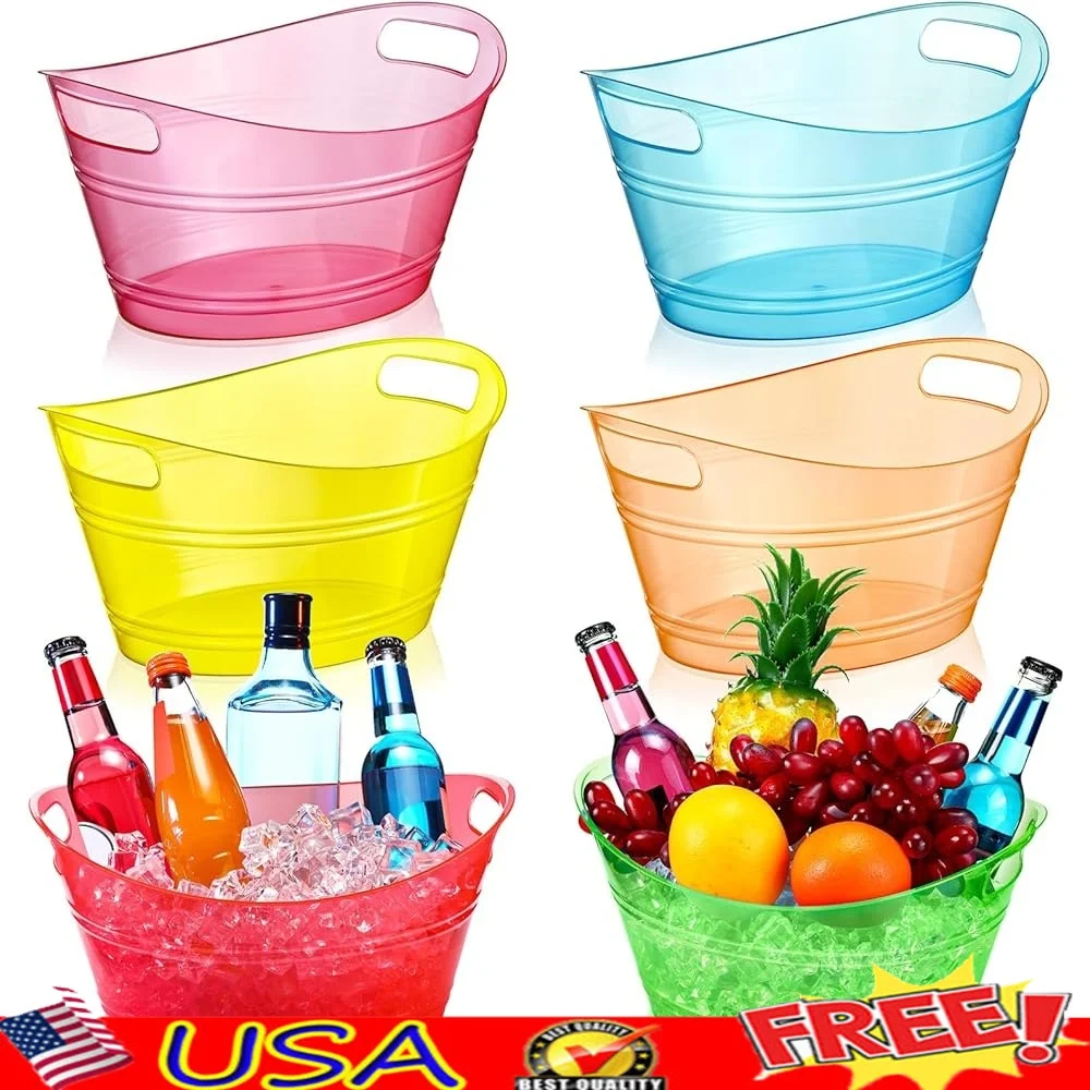 

6 шт. пластиковые ведра для льда большой емкости овальный холодильник с ручками для напитков, вечеринок, баров, активного отдыха