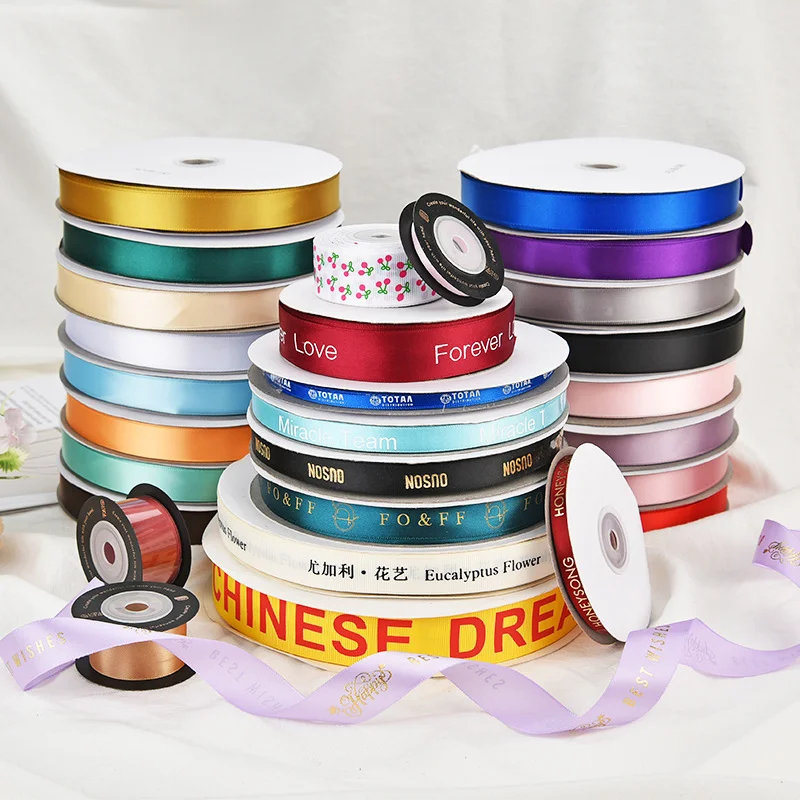 100Y Personalised Satin Ribbon Gifts Wrapping Birthdays Weddings Anniversary Customised Satin Ribbon Corporate Branding Ribbon