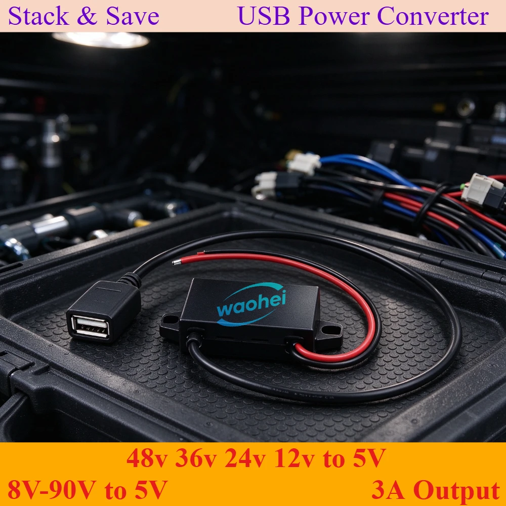 48V 36V 24V 12V to 5V Type-C Mini Micro USB C DC Converter 12 Volt to 5 Volt DC Buck Car Charger USB Step Down Power Connector