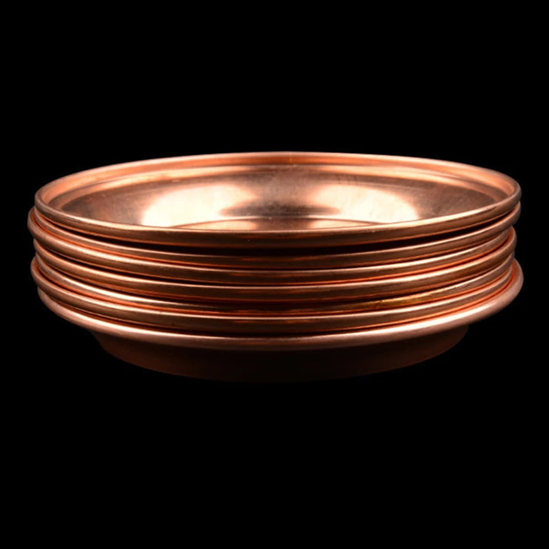 7pcs Pure Copper Tribute Plate Brass Auspicious Luster Tibetan Plate Collection Buddhist Fruit Saucer Home\'s Gift Decorative
