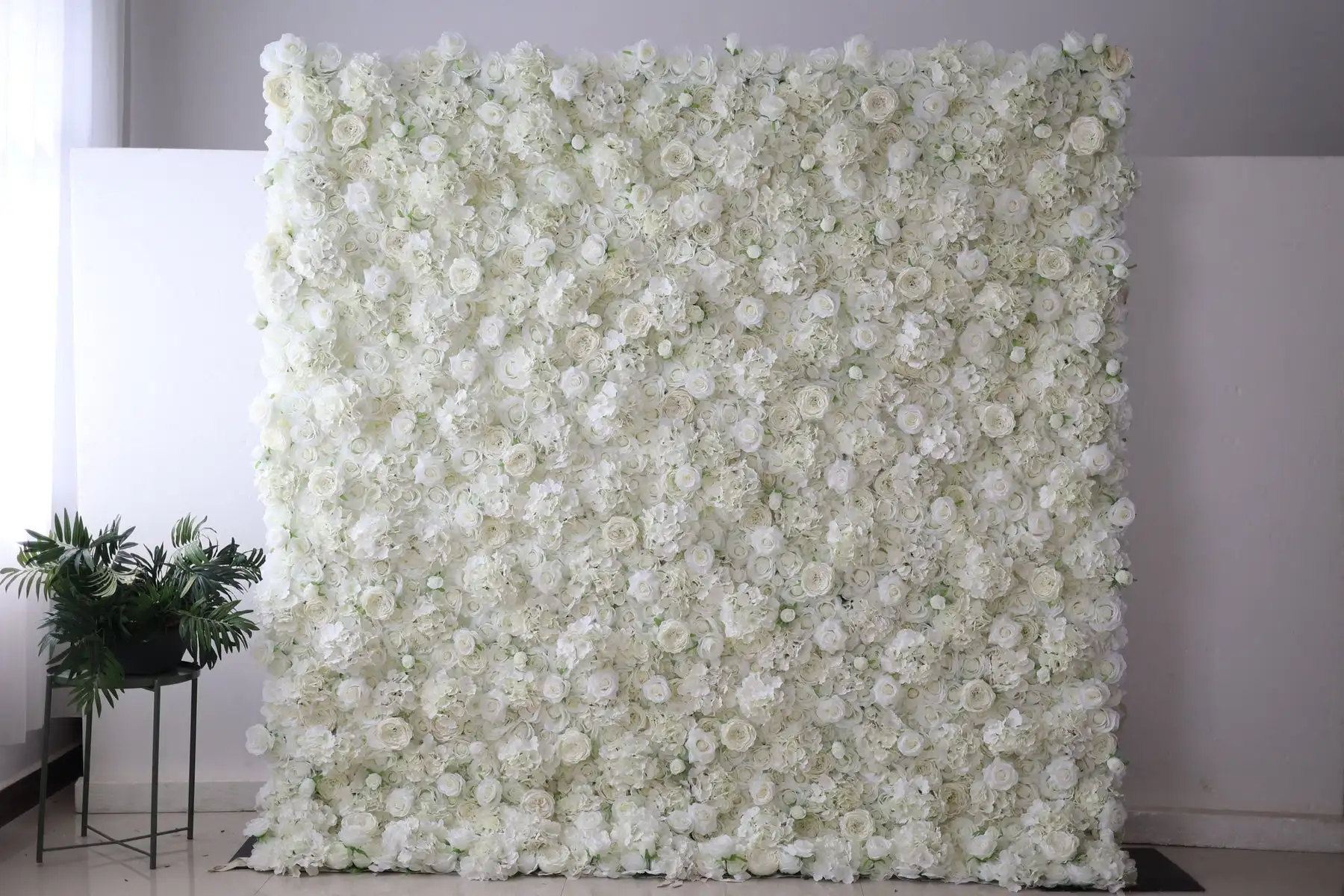 

Luxury off-white 3D Cloth Flower Wall Wedding Backdrop Props Rose Hydrangea Arrangement Curtain Hanging Fabric Floral wall