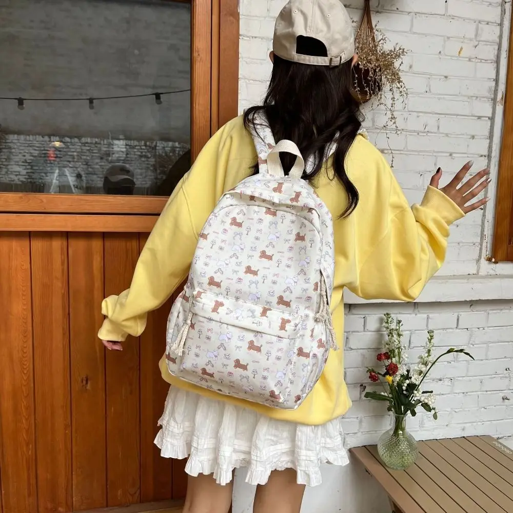 

Portable Nylon Cute Dog Backpack Korean Style Large Capacity Students School Bag Travel Bag Handbag Shoulder Bag Outdoor