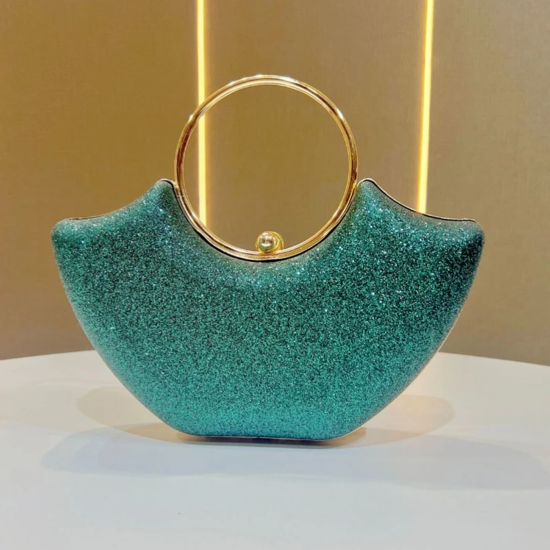 

Односторонняя сумка с ромбовидным дизайном, модная женская вечерняя сумка, сверкающие клатчи для банкетных платьев с золотой круглой ручкой