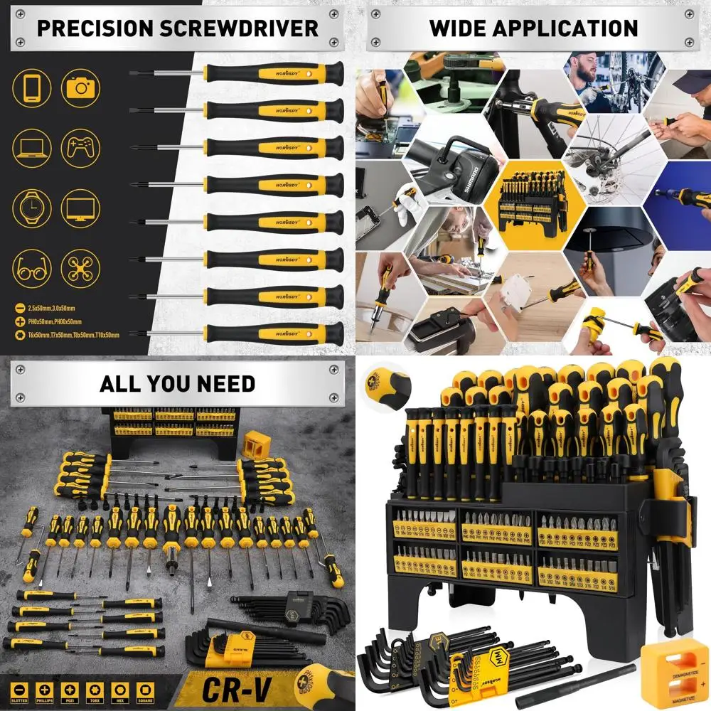 

140-Piece Magnetic Screwdriver Set with Plastic Racking, Includes SAE & Metric Hex Keys, Precision Screwdriver and Magnetizer De