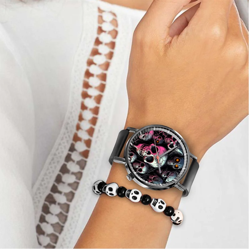 Reloj de pulsera de cuarzo con diseño de esqueleto de Halloween para hombre y mujer, reloj de pulsera de regalo de silicona de moda negra, 2024