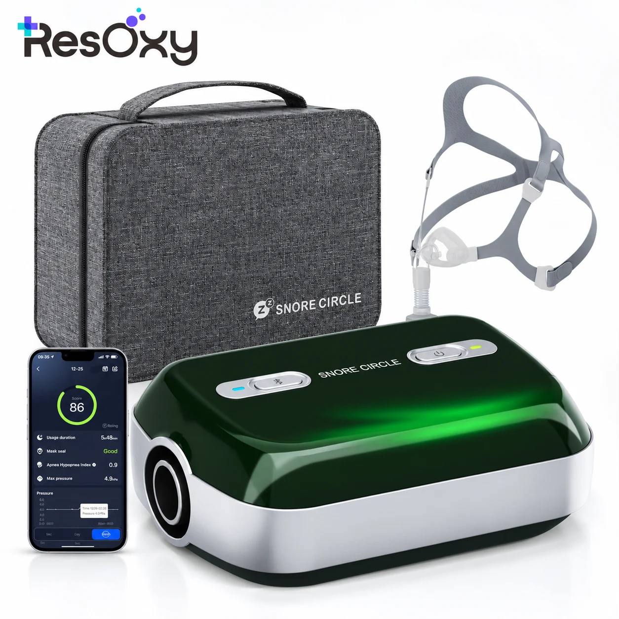 Resoxy Portable Auto CPAP Machine for Sleep Apnea Anti Snoring OSA Respirator with CPAP Mask Carry Bag Travel Mini Ventilator