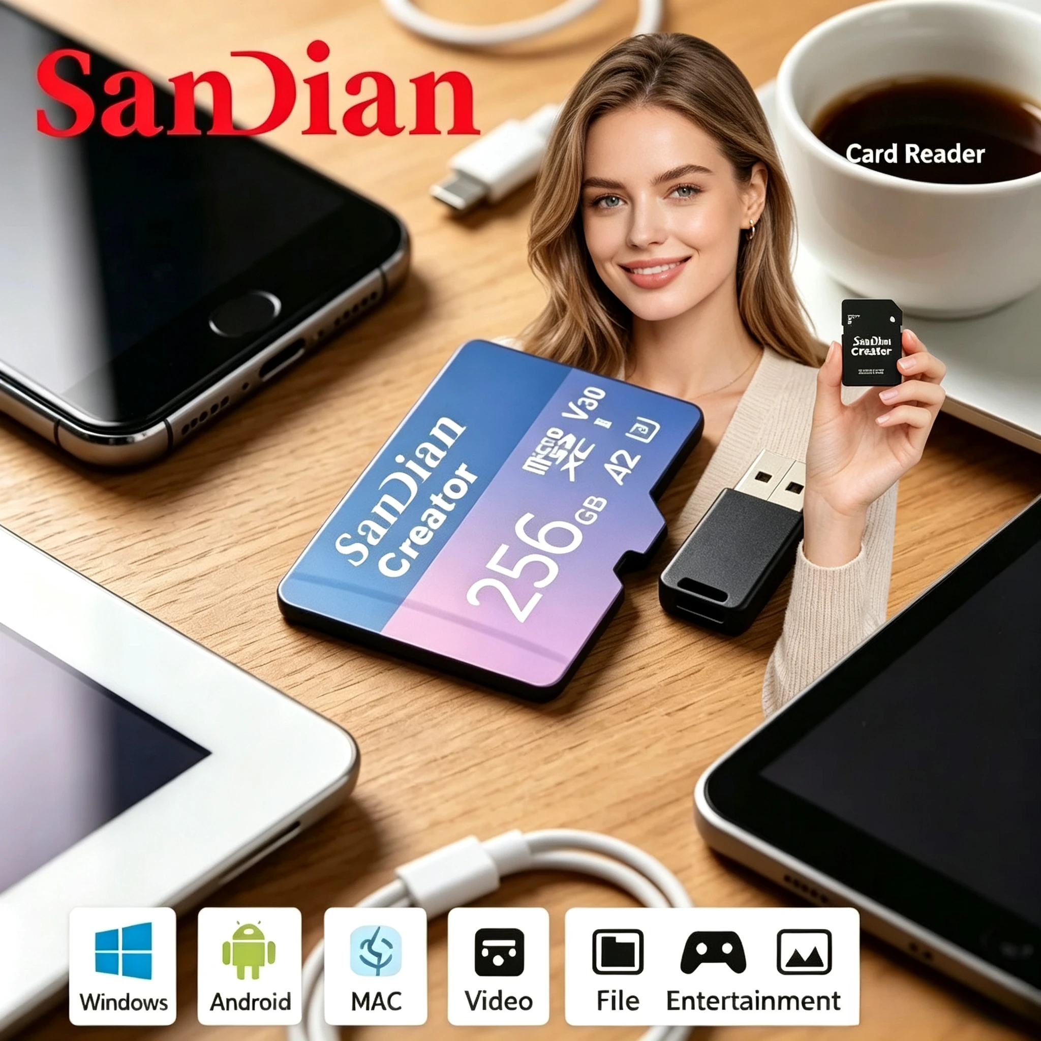 2026 NEW SanDian Memory Card 4K Video 130MB/s Write U3 V30 A2 190MB/s Read XC SD TF micro Creator 128GB-1TB