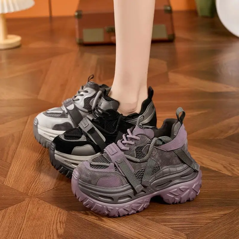 

Women's Casual Thick Bottom Real Leather Breathable Dad Shoes Fashionable Versatile Flat Footwear Comfortable All-Season Shoes