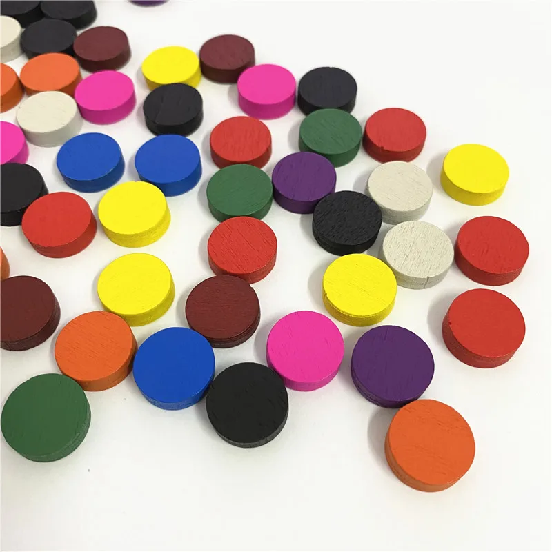 100pieces 15*5MM Solid not plywood wooden Discs Pawn Game Colorful Chess For Token Board game/Educational Games Accessories