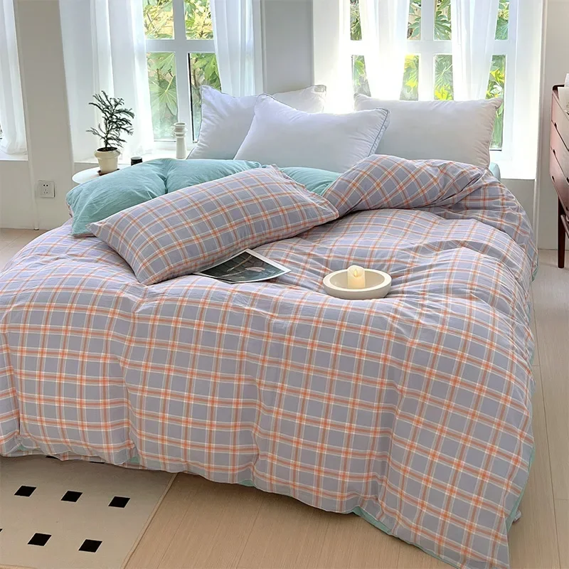 

Autumn and Winter Thickened Cotton Yarn-dyed Washed Duvet Cover With Stripe Print is Soft and Comfortable For Single Double Bed