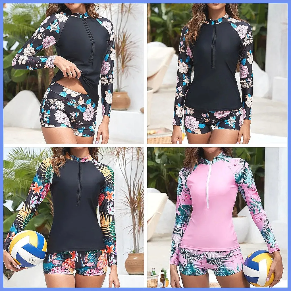 

Women's Long Sleeve Tankini Set UPF 50 + Sun Protection Swimwear Surf Beach Shorts (Characters: 73)