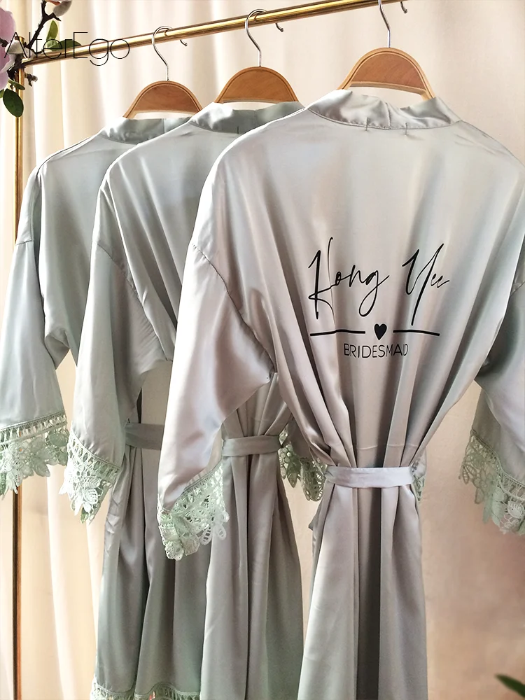 

Wedding Robe Personalised Bride Dress Satin Lace Custom Robe Kimono Silk Woman Sleepwear Summer Bridesmaid Dresses Free Shipping