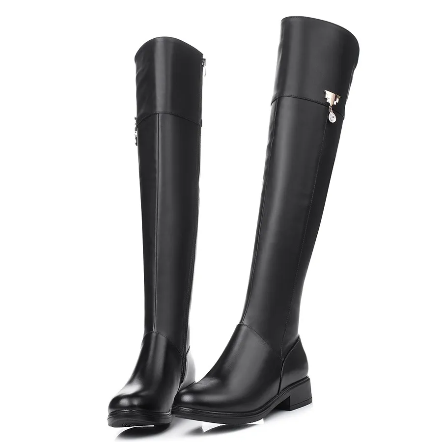 DIMANYU Over The Knee Boots Women Genuine Leather Motorcycle Boots  Women Winter Warm Women Long Boots Plus Large Size 41 42 43