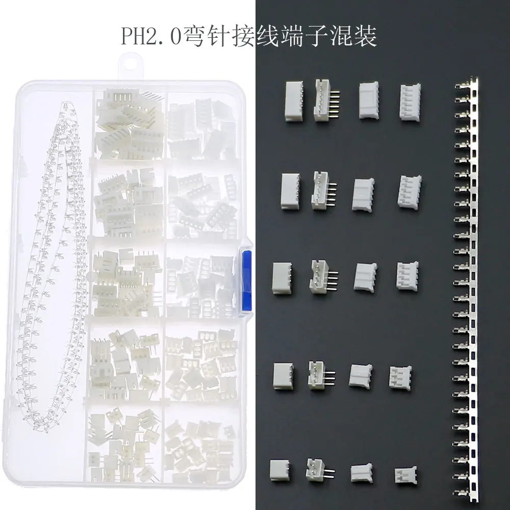 400pcs PH2.0 2P 3P 4P 5P 6 Pin Curved needle Pin Header Connector 2.0mm Pitch Right Angle Socket PH For PCB jst