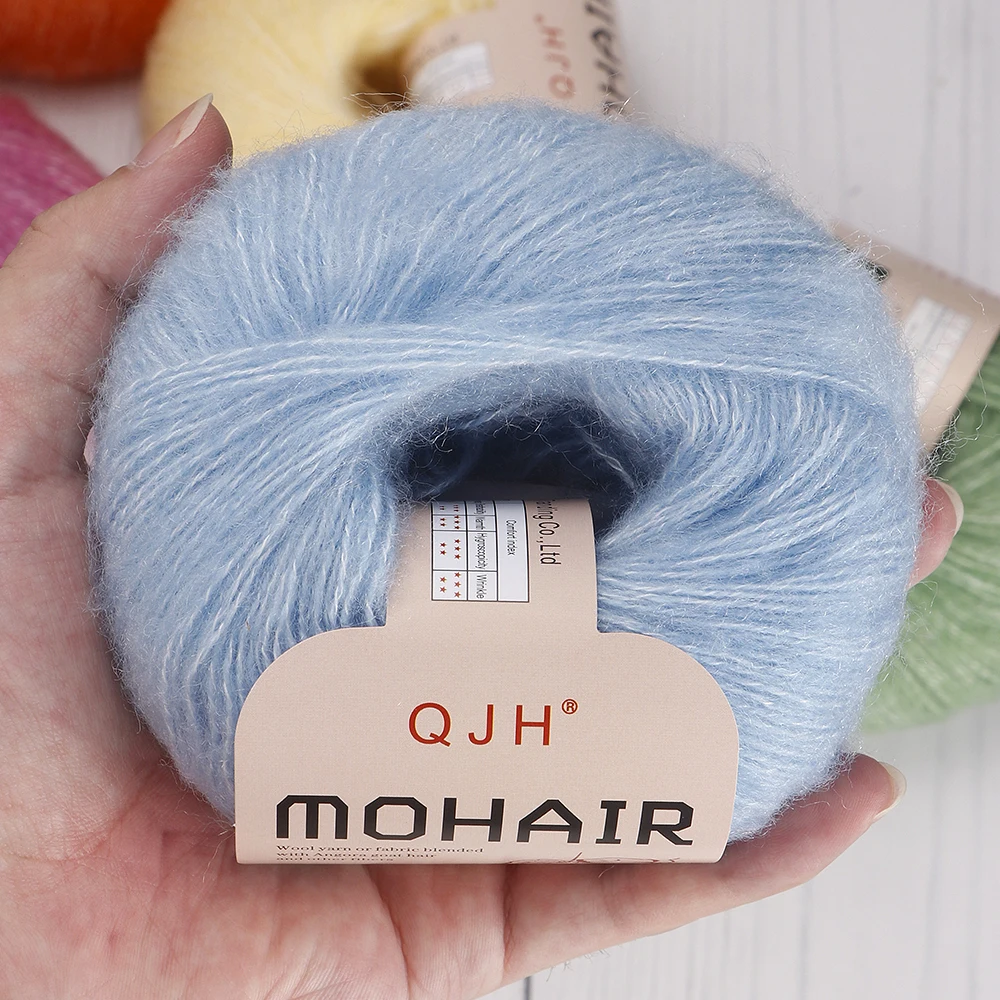 QJH 1PC 25g Fine Mohair Yarn for DIY Crocheting and Knitting - Soft, Warm, Lightweight - 60% Mohair 40% Acrylic fo Shawl Scarf
