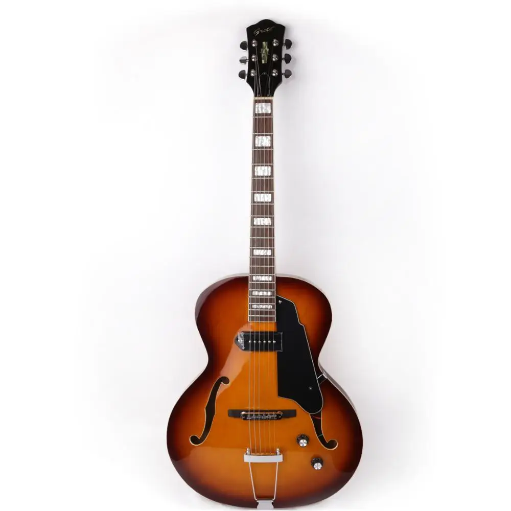 double f hole semi hollow body P90 pickups jazz guitar one volume. one tone. sunburst color