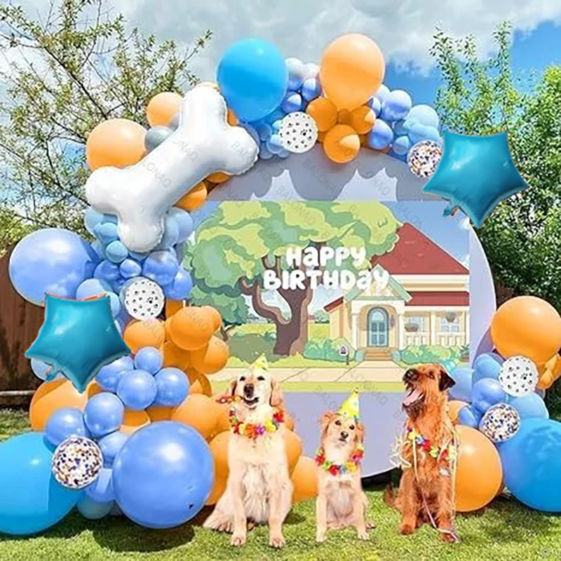 72 Stück Hundepfotenknochen Ballon Bogen Girlande Kit Macaron Blau Orange Luftballons Tier Partydekorationen Babypartyzubehör