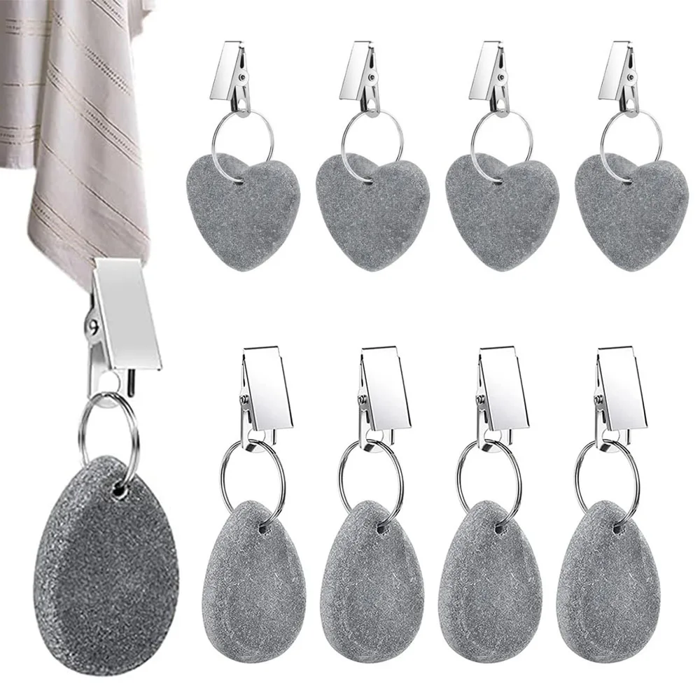 4PCS Tablecloth Weights Outdoor Table Cloth Weights Teardrop Shape Pendant Stones with Metal Clips Marble Table Cover Weights