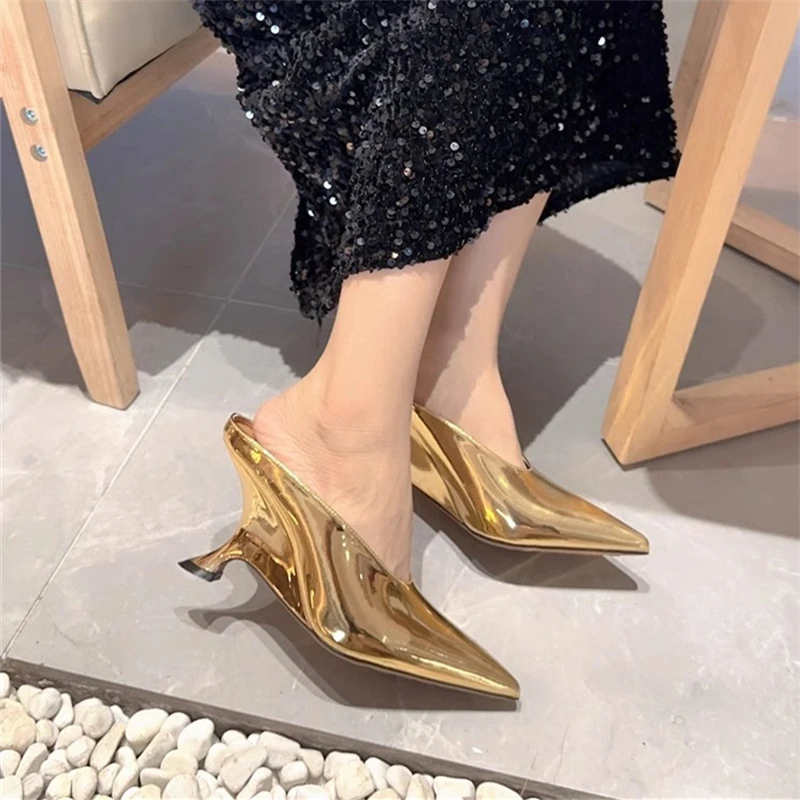 

Solid Color Sexy Pointed Toe Design Women Shoes Fashion Show Hand-made Wedges Ladies Shoes Glossy Slingback Shoes For Women 2025