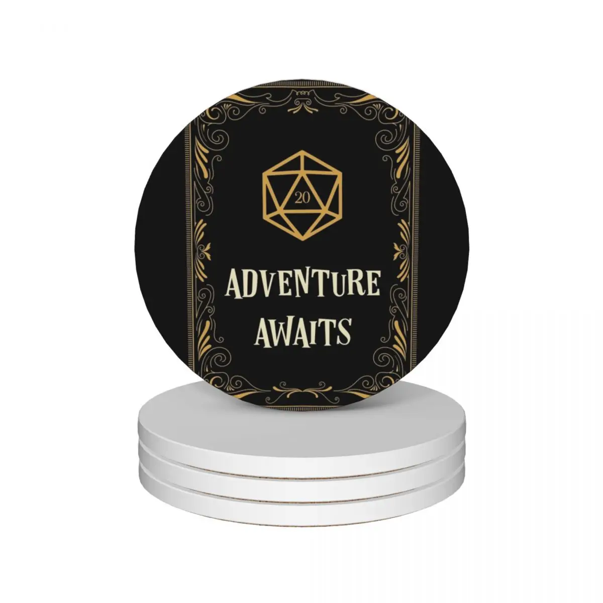 

Adventure Awaits D20 Dice Tabletop RPG Ceramic Coasters (Set of 4) mat for dishes bulk holder Cup mat Coasters