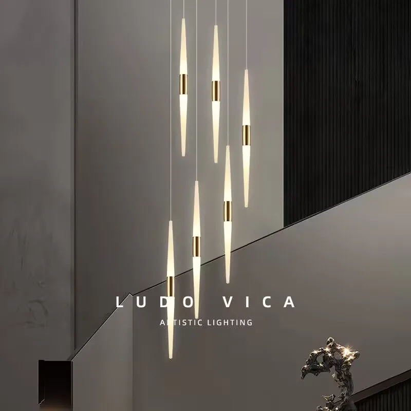 Staircase Acrylic Chandelier HighCeiling Staircase Hanging Lamp Villa Long Stairs Pendant Light Duplex Loft Chandelier Lighting