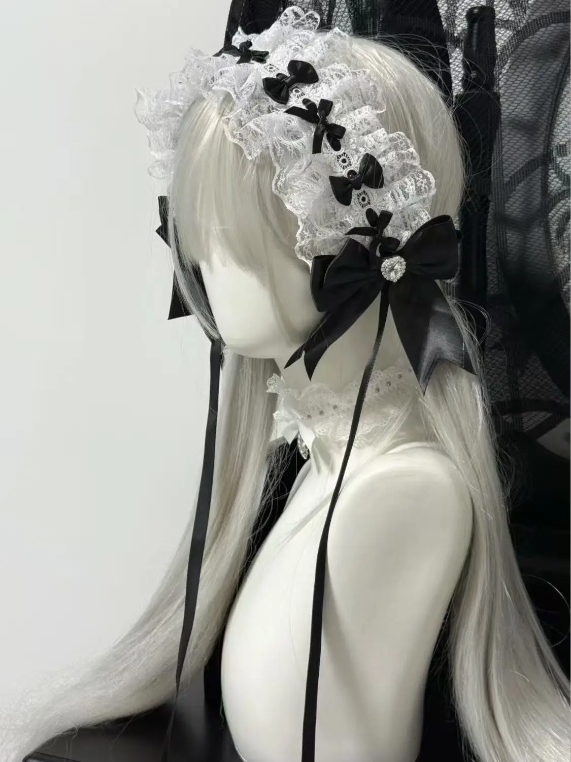 

Goth Bunny Ear Bow Hair bands Harajuku Gothic Lolita Y2K girl Rabbit ears hair band Punk Lace Ruffled Headband Hair Hoop