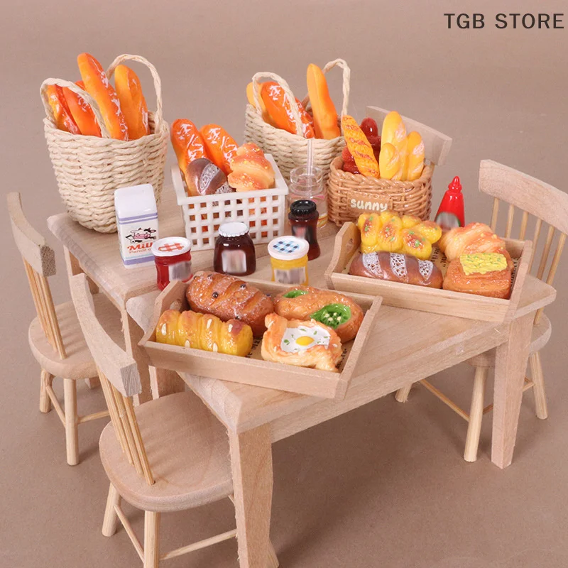 1Set Simulation Brot Korb Marmelade Modell Lebensmittel Spielen Küche Dekor Spielzeug Puppenhaus Miniatur Puppenhaus Zubehör