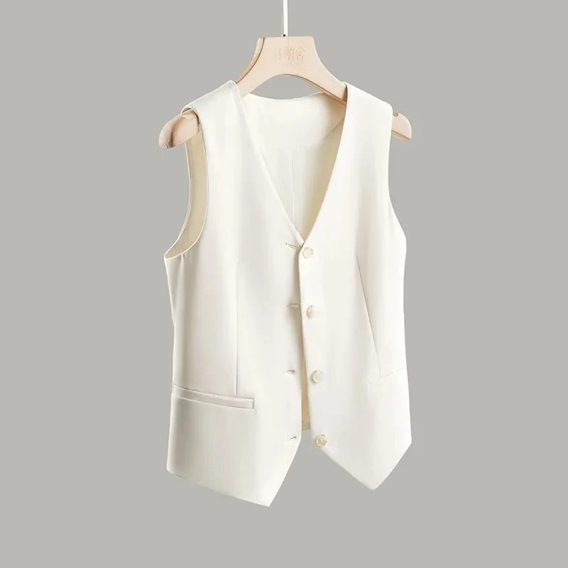 2024 NEW Spring Summer Women's Blazer Vests Korean Slim Sleeveless Jacket Fashion Commuting Office Female Vest Short Waistcoat