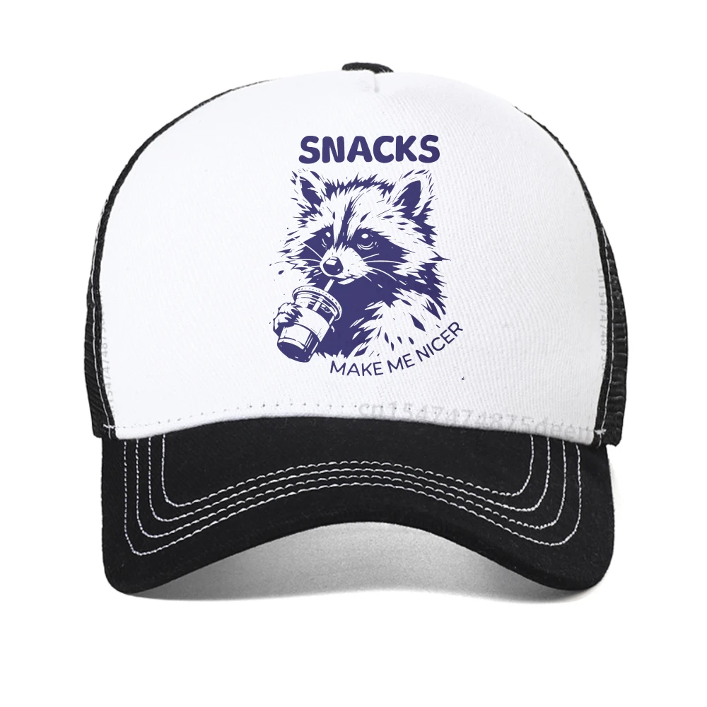 

Men's Funny Raccoon Graphic with Snacks Make Me Meaner Slogan baseball cap fashion casual Breathable Snapback hats mesh caps